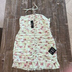 Lulu’s Blooming Nigh Out Light Green Floral Bodycon Dress Size M